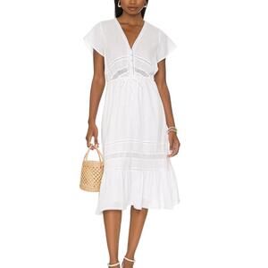 Rails Kiki Drawstring Midi Dress White Size L NWT Linen Boho